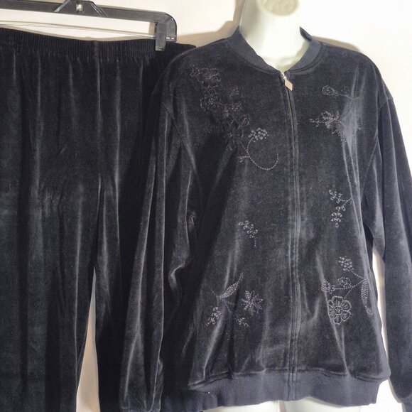 ALFRED DUNNER 2-piece casual fleece jacket and pants set, black in size 12 - Picture 2 of 16